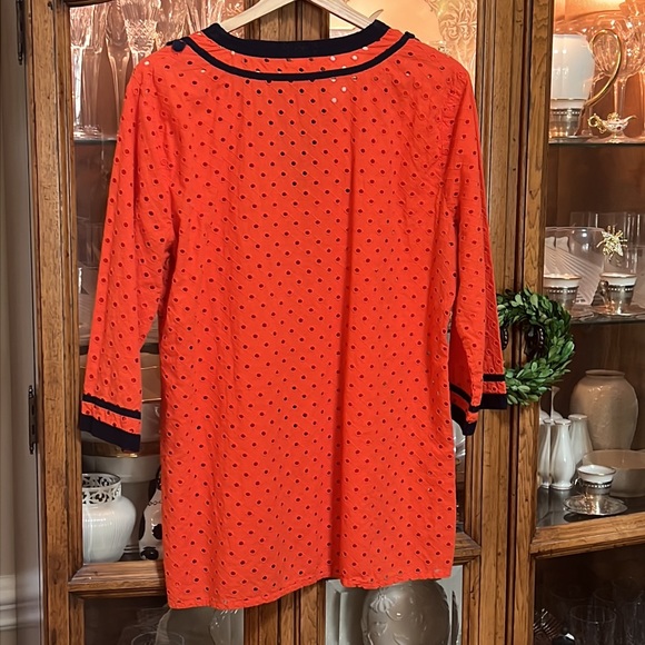 J. Crew V neck Orange with Blue trim Eyelet Tunic Top XL - Picture 4 of 4